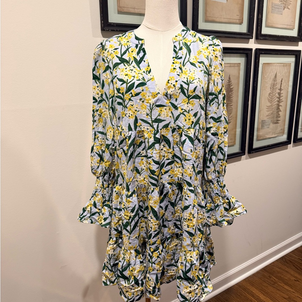 Pomander Place Tuckernuck Floral Long Sleeve Dress in Green and Yellow - Picture 6 of 8
